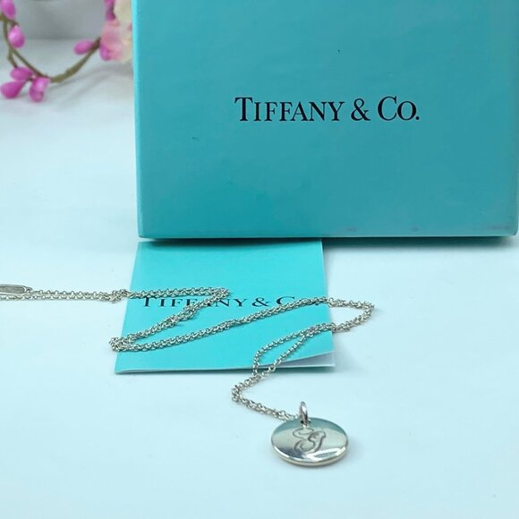 Tiffany & Co Sterling Initial Letter 'g' Circle Disc Pendant Bead Necklace JR348